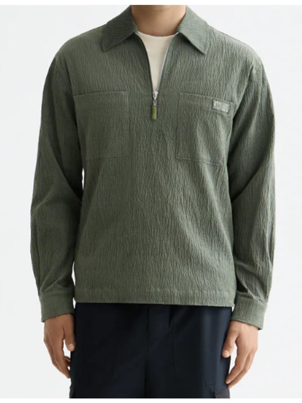 New Scotch & Soda Corduroy Half Zip Overshirt Green Men's Large